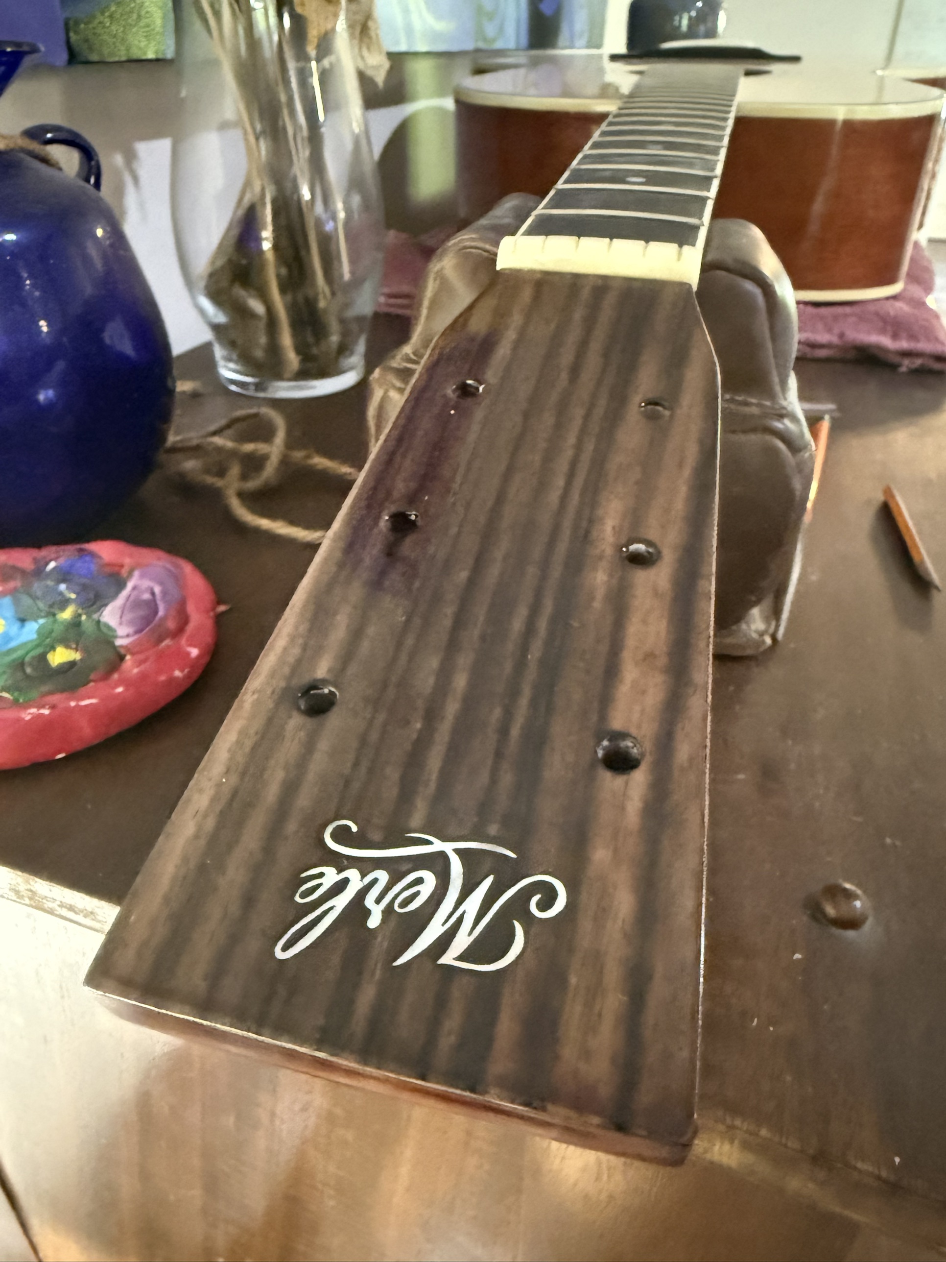 Headstock, back, in progress
